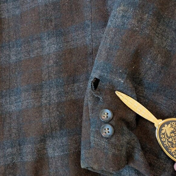 Penney's VTG 50s Shadow Plaid Wool Tweed Blazer Classic Professor Union Made XL - Picture 14 of 14